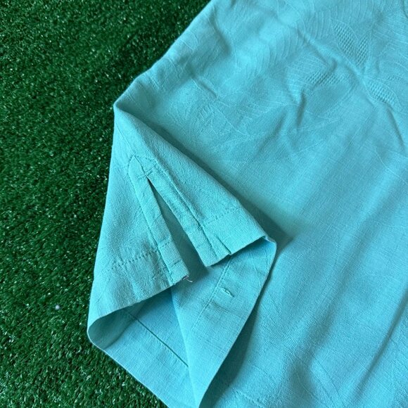 Tommy Bahama Short Sleeve Floral Textured Woven Silk Solid Green Shirt Size XL - Picture 6 of 16